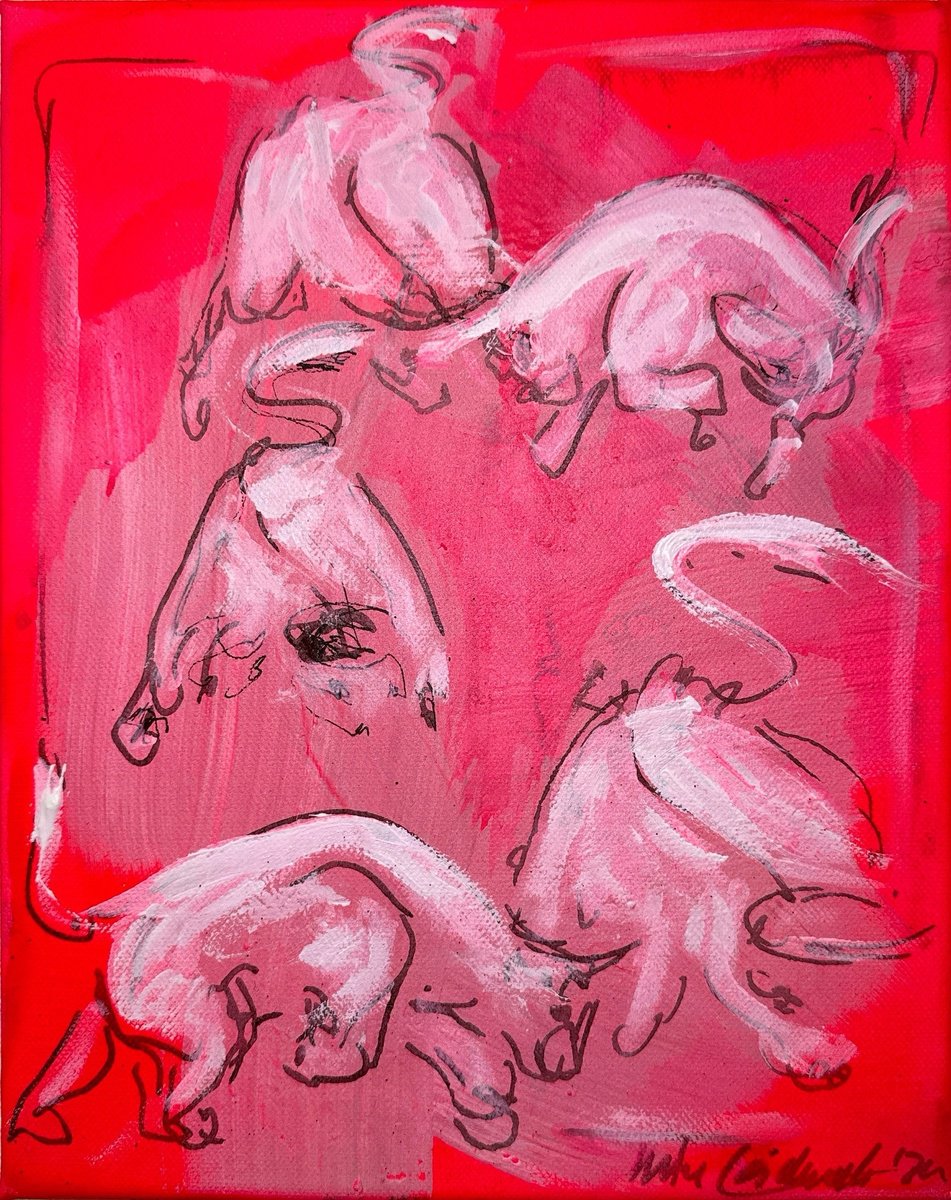 Urban And Pop Animal Acrylic Painting By Nicole Leidenfrost, 9 X 12", Stierstudien, Original Artwork