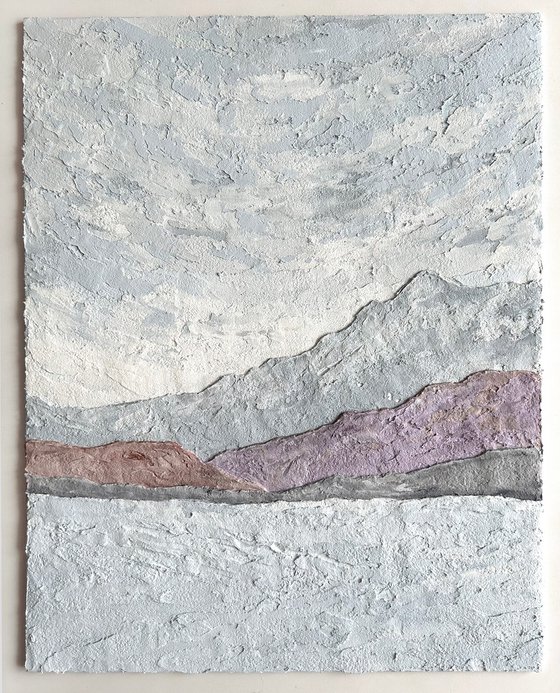 Mountains in the fog. Minimalist relief landscape.