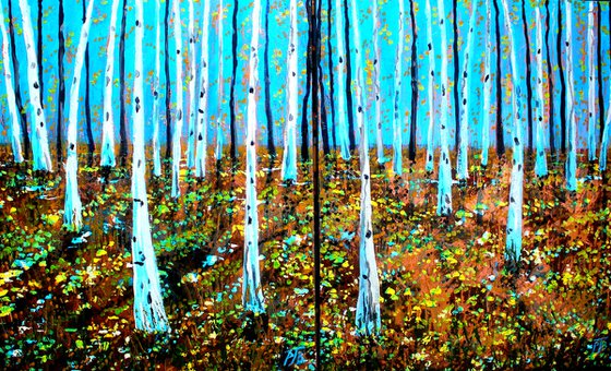 Primrose Woods I & II.  Diptych. Two paintings 55.5cm x 46cm ( 55.5cm x 92cm combined )