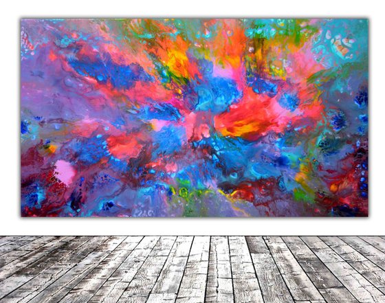 Happy Harmony - 140x80 cm - Big Painting XXXL - Large Abstract, Supersized Painting - Ready to Hang, Hotel Wall Decor