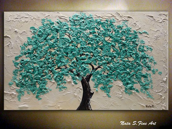 Large Abstract Textured Tree Painting 102 x 61cm