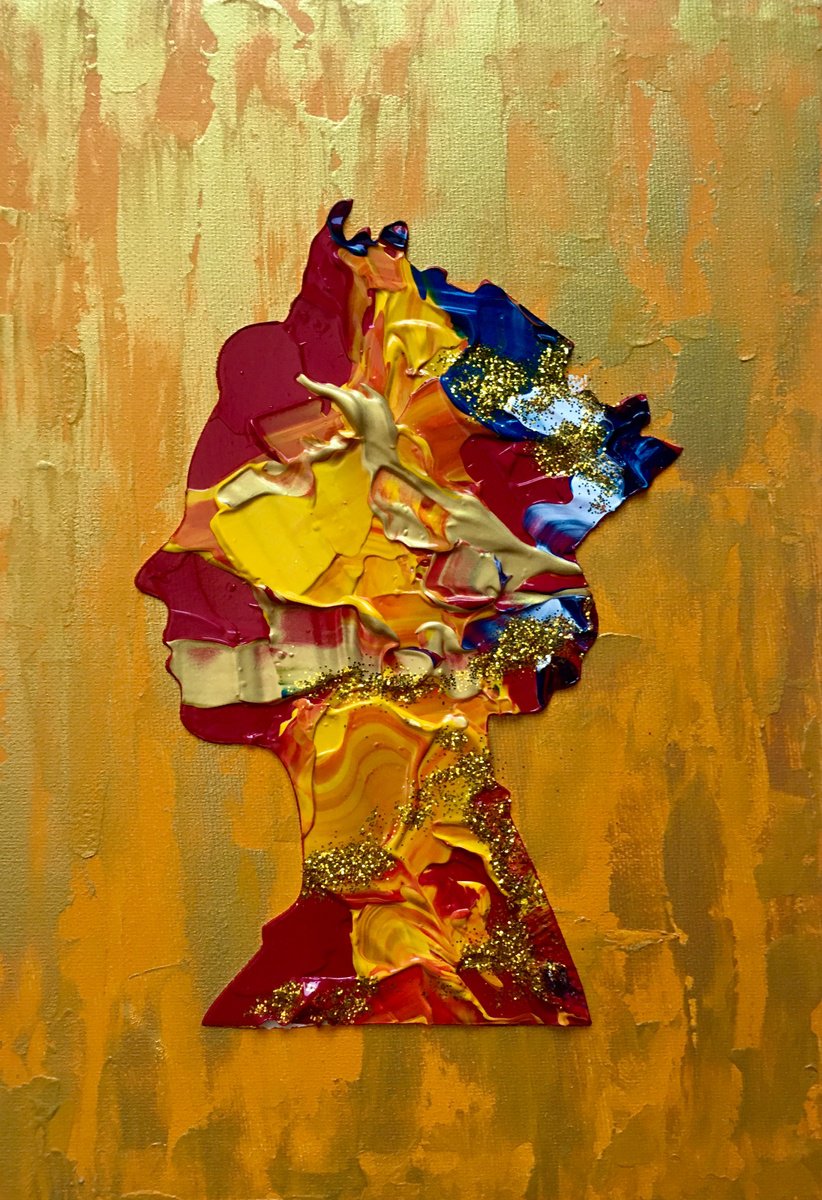 Queen Elizabeth abstract portrait 109 on gold and yellow Royal