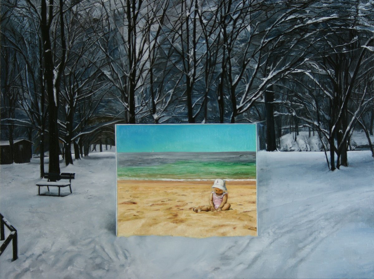 Photorealistic Portrait Oil Painting By Paolo Borile, 31 X 24", Summer Inside, Original Artwork