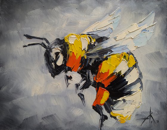 Bumblebee life - insects, oil painting, bumblebee, bumblebee oil, painting, gift, gift idea