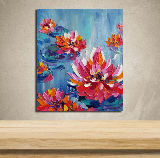 Water lilies -  lilies oil painting, lake, river, flowers in water, flowers on the river, water lilies, water lilies oil painting