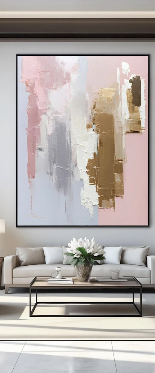 Pastel Pink Dawn over Gold Cityscape by Indie Ru