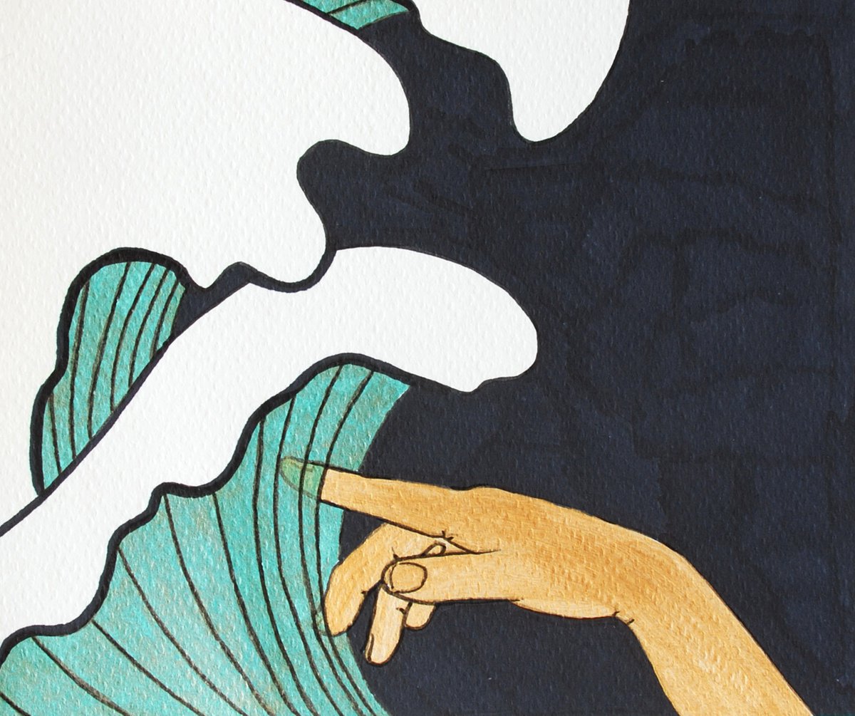 Graphic Landscape Painting By Andromachi Giannopoulou, 6 X 5, Tsunami Dream, Original Artwork