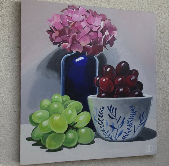 Hydrangea and grapes pottery