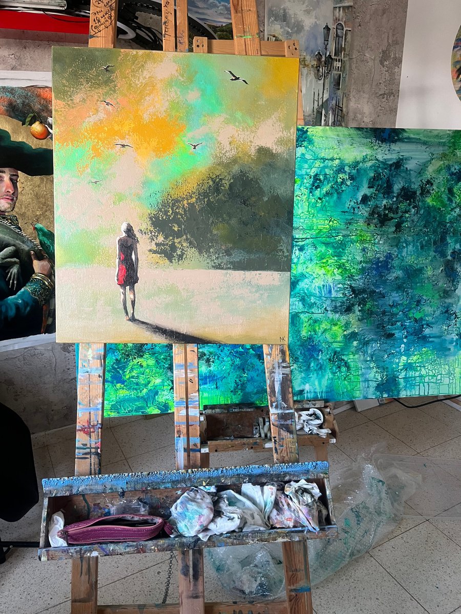 Impressionistic Portrait Acrylic Painting By Maria Kireev, 20 X 24", Wind Of Dreams, Original Artwork