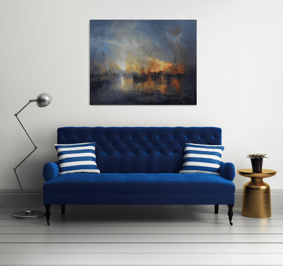 " Harbor of destroyed dreams - Morning After .... " W 125 x H 100 cm