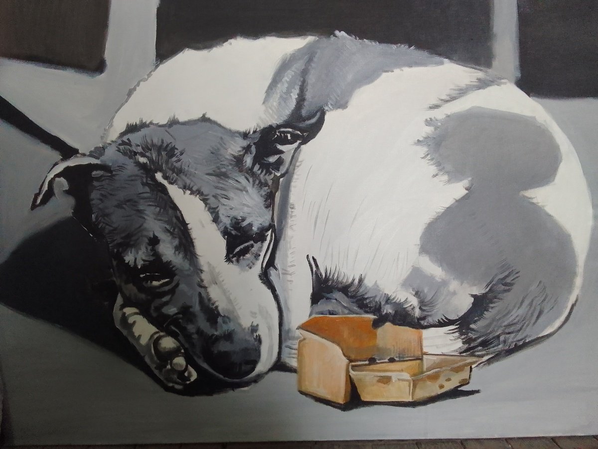 Photorealistic Animal Acrylic Painting By Soso Kumsiashvili, 31 X 24", Stray Dog, Original Artwork