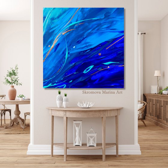 ALONE WITH THE OCEAN - Ocean abstraction. Very Peri. Modern. Marine theme. Deep blue. Magic. Bright colors. Breeze.