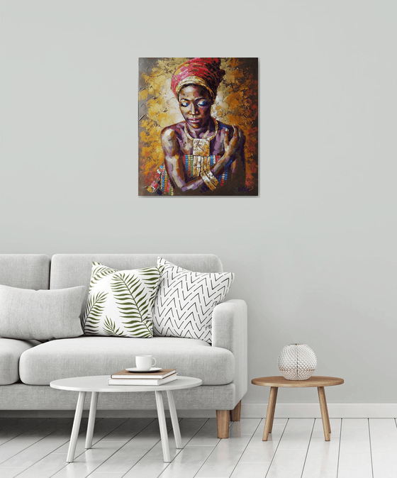Portrait African Queen - original oil painting on canvas