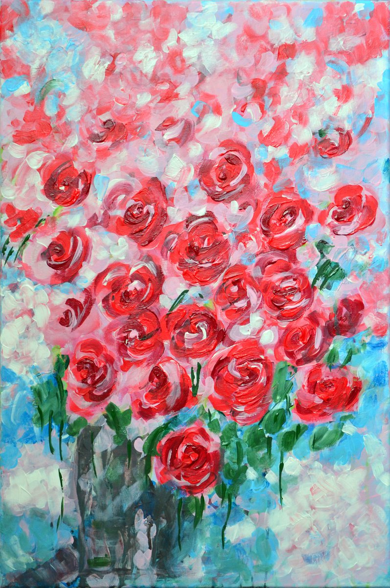 Roses for the Beloved- Modern impressionistic flowers Gift idea by Misty Lady - M. Nierobisz