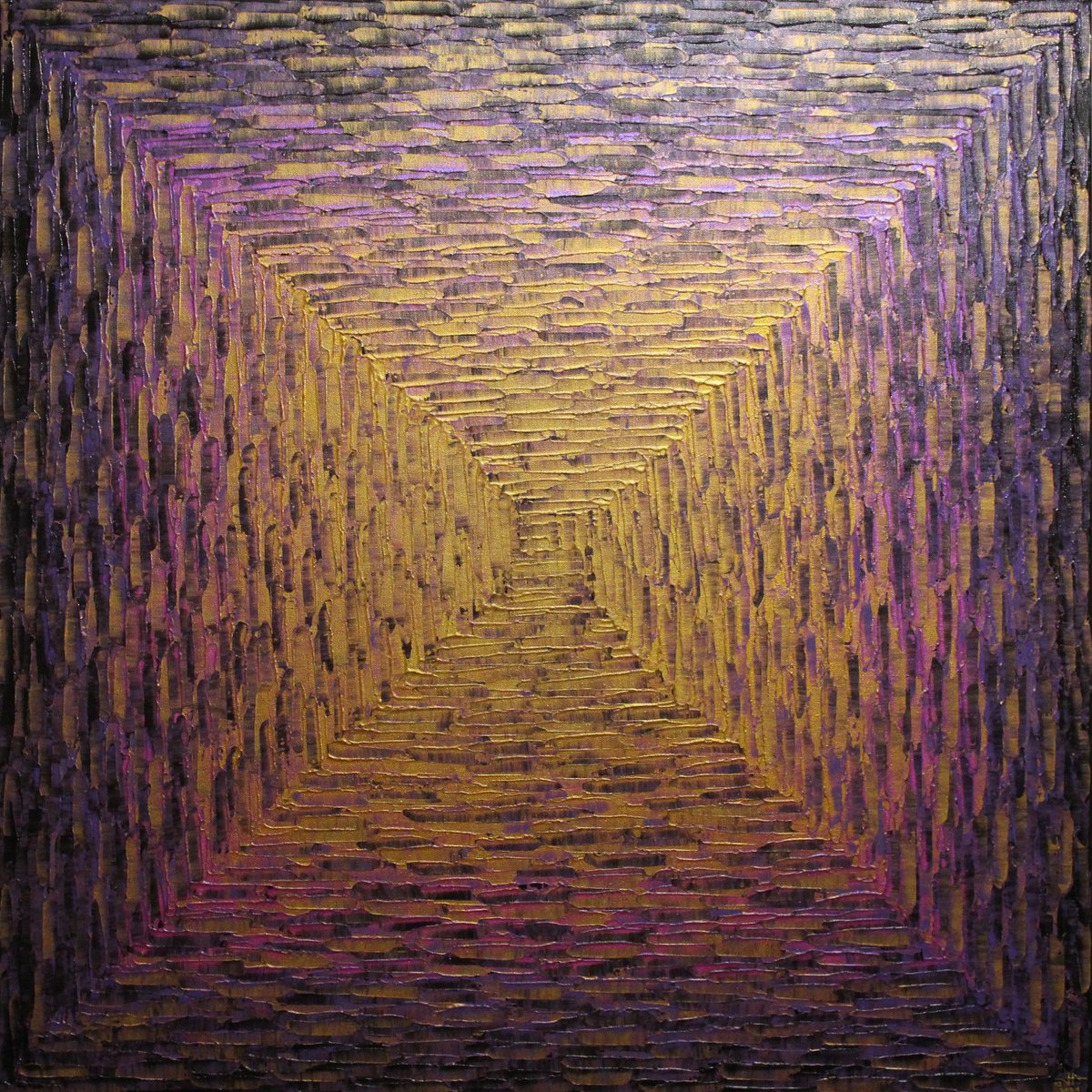 Abstract Acrylic Painting By Jonathan Pradillon, 31 X 31, Large Square Gradient Gold Pink Purple, Original Artwork