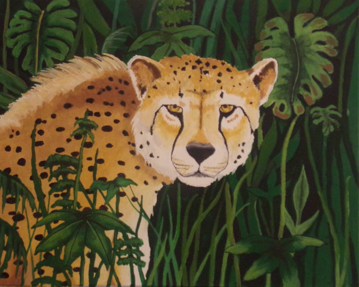 Animal Painting By Andrew Sabori, 20 X 16, Mama Cheetah, Original Artwork