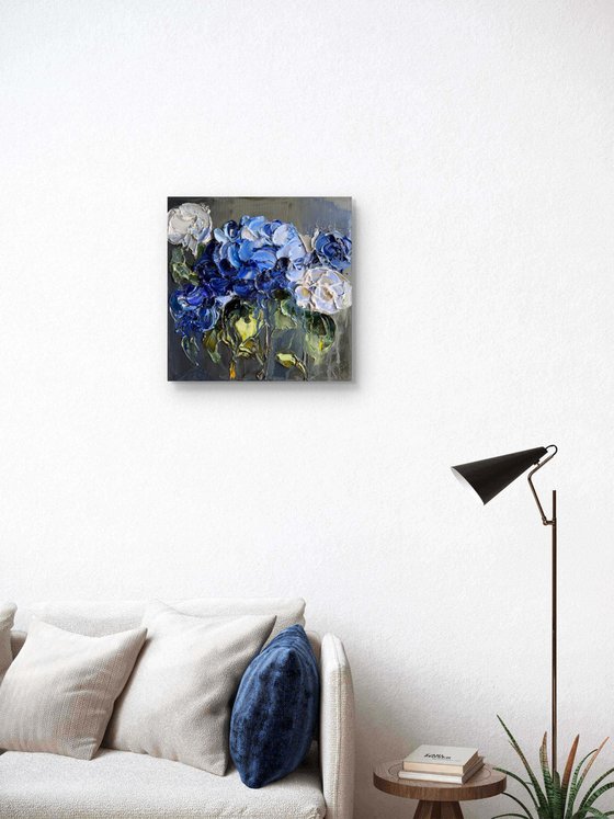 Midnight Hydrangea II — Blue Floral