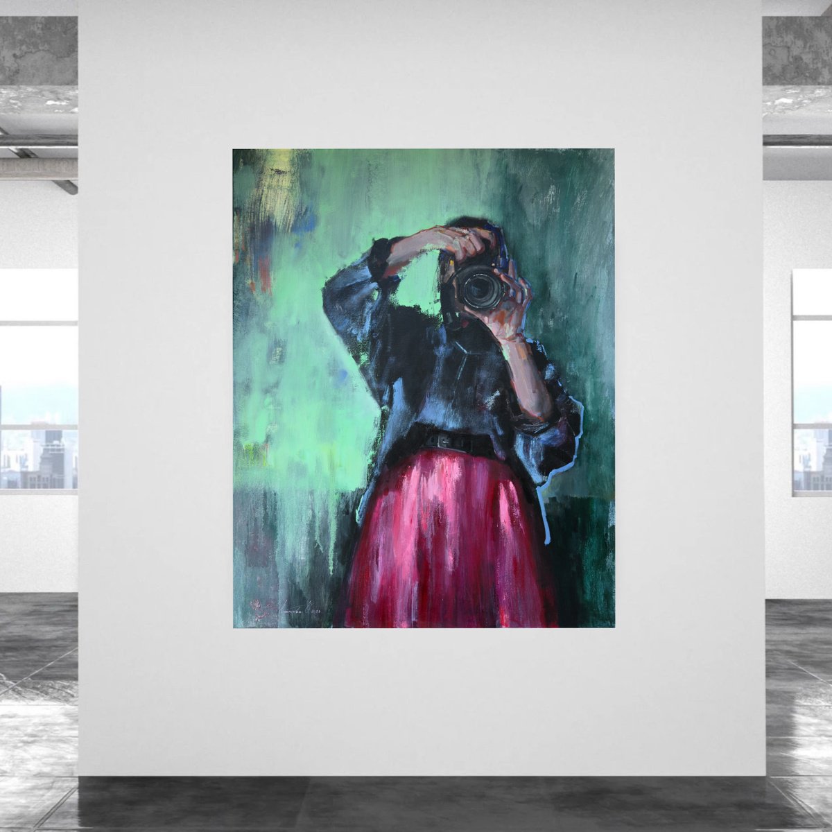 Expressive Portrait Painting By Olha Laptieva, 29 X 36", Lucky Moment, Original Artwork