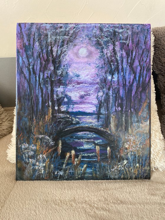 Moon light night. Encaustic