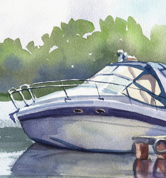 Ukrainian watercolour. Boats on the Dnipro River