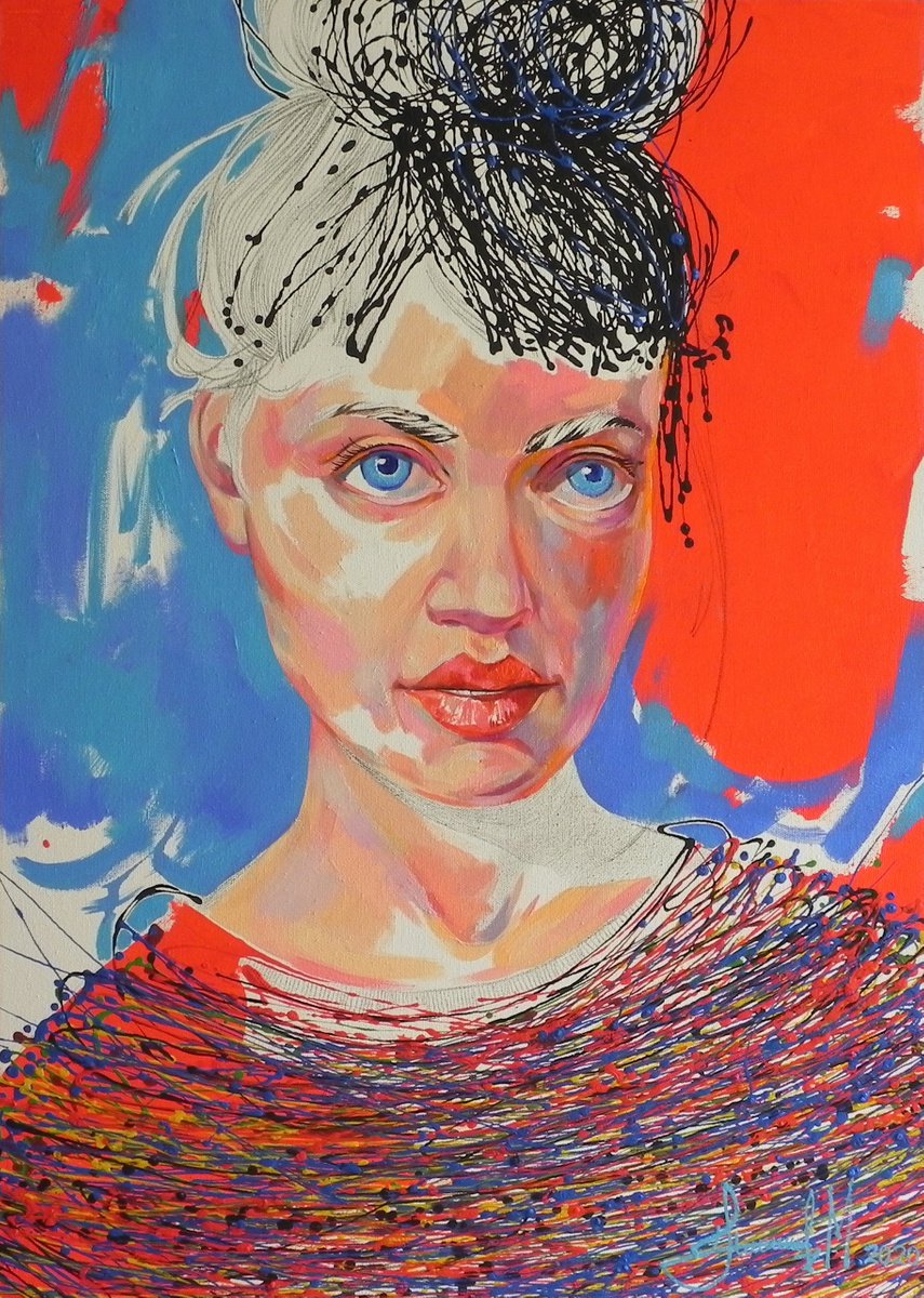 Her Blue Eyes Original painting Oil on canvas by Mikhail Novikov