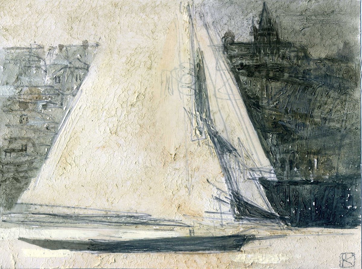 Impressionistic Landscape Acrylic Painting By Olga Kataeva-Rochford, 9 X 7", Granville Harbour. White Day, Original Artwork