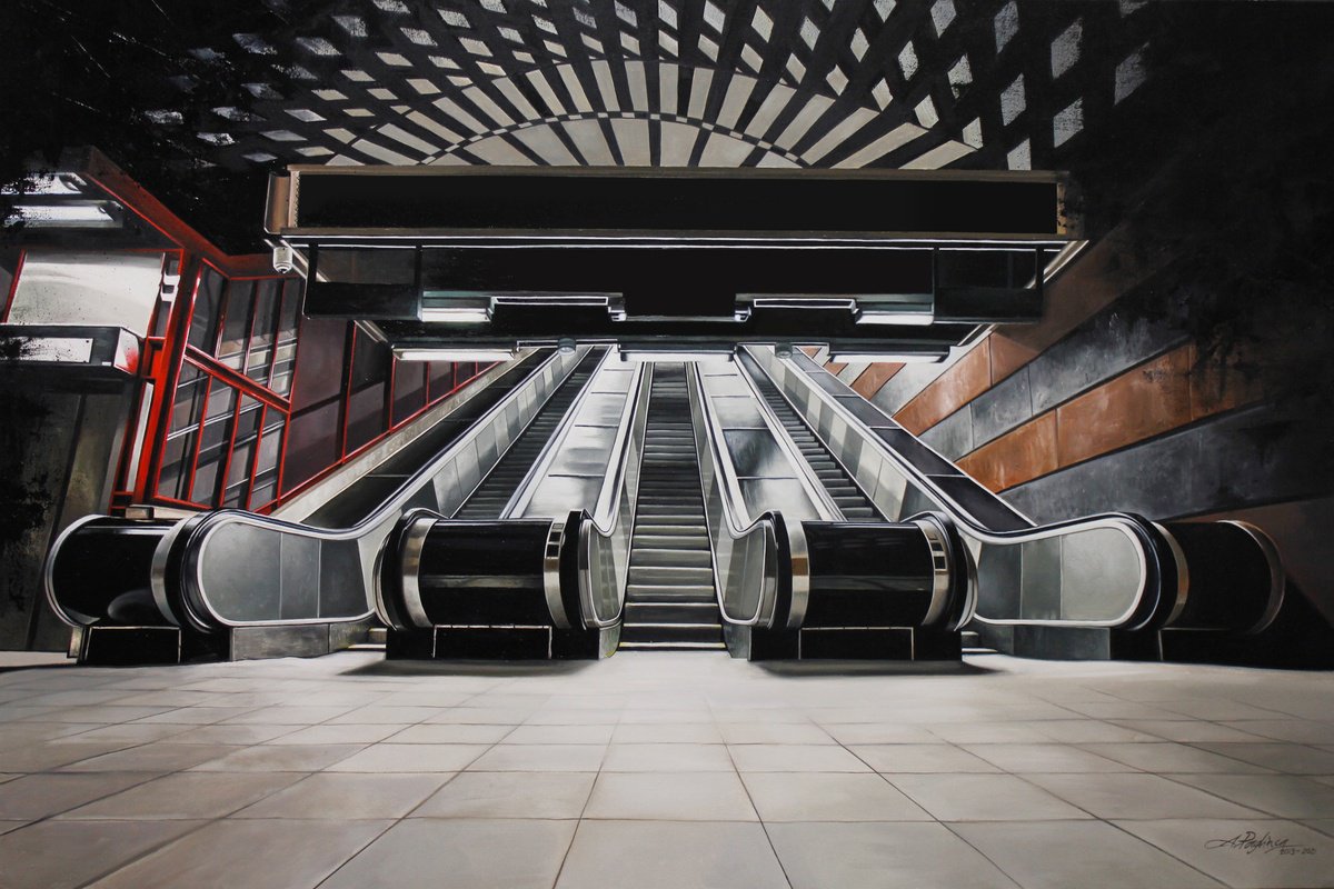 Photorealistic Cityscapes Oil Painting By Alessandra Pagliuca, 49 X 33, Empty Cities, Original Artwork