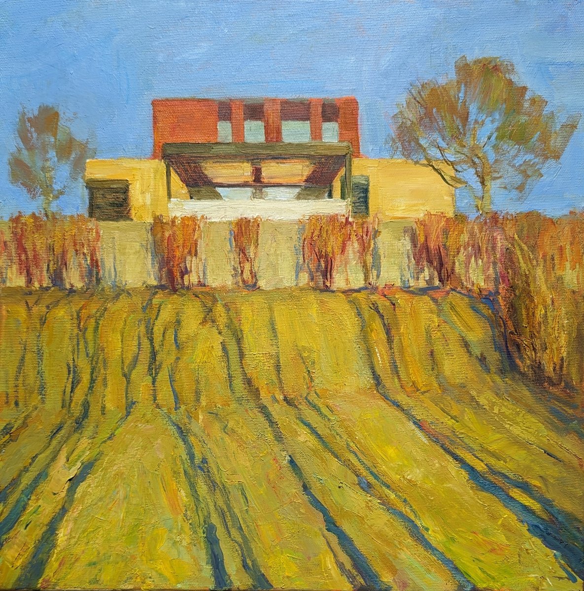 Impressionistic Landscape Oil Painting By Olga Samar, 16 X 16", Rhythms, Original Artwork