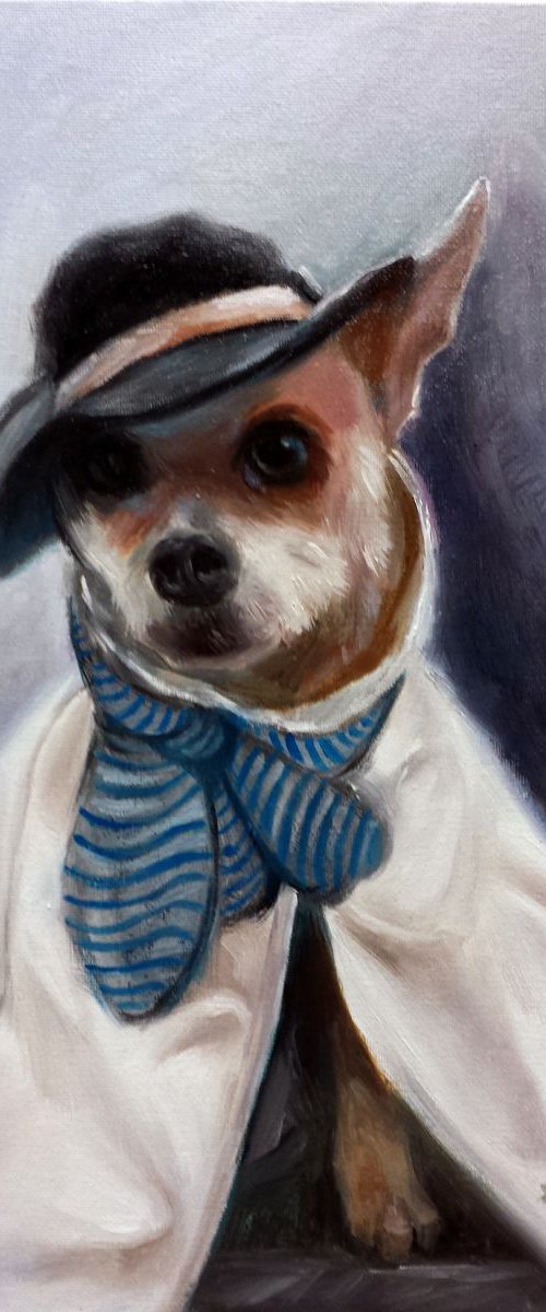 Dog with white cloak by Henry Cao