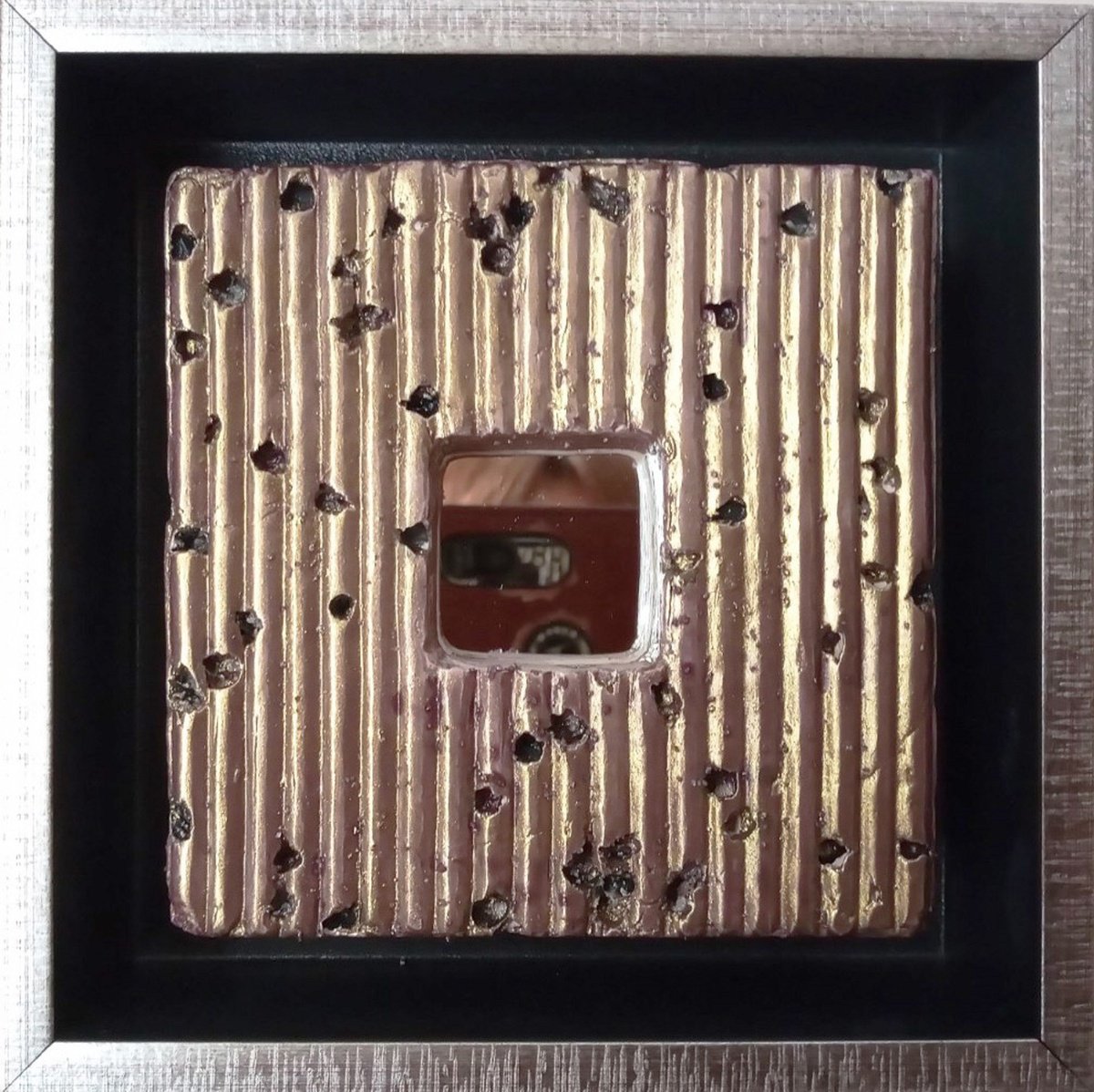 Geometric Abstract Relief By Rossitza Trendafilova, 5 X 5", "Small Mirror V", Original Artwork