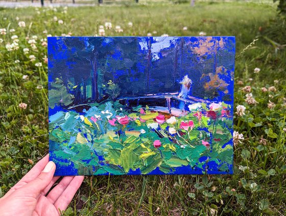 Walk among peonies bloom| Summer garden | Original oil painting