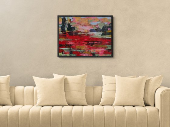 Poppies in Passing. Large abstract landcape