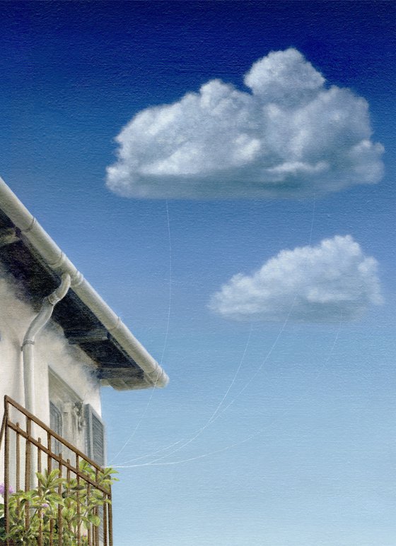 The House on the Hill (surrealist nature clouds blue door)