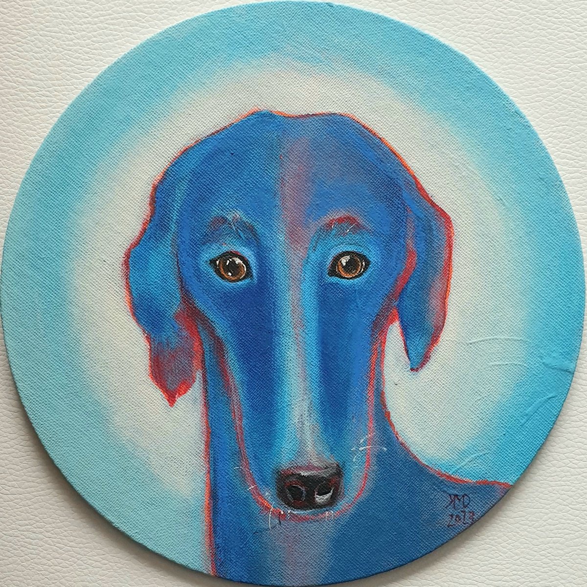 Impressionistic Animal Acrylic Painting By Ksenia June, 8 X 8", Blue Galgo / Hope Portrait, Original Artwork