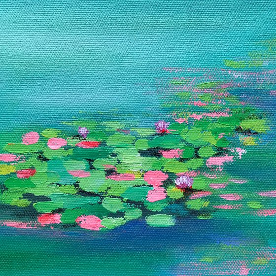 Water Lily ! Miniature Abstract Painting! Ready to hang