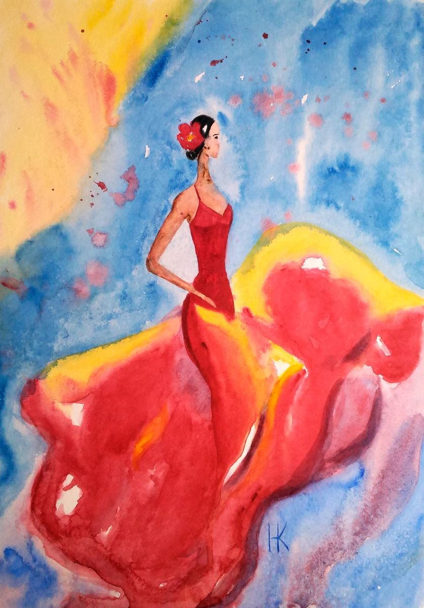 Flamenco Painting Dance Original Art Flamenco Dancer Original Watercolor Artwork Small Hom... by Halyna Kirichenko