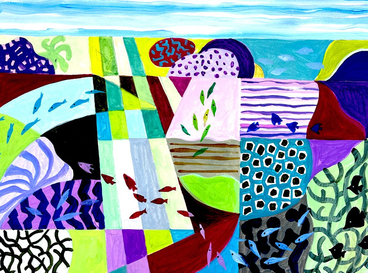 Urban And Pop Landscape Acrylic Painting By Andre Baldet, 18 X 13, Maldives_Lagoon-01, Original Artwork