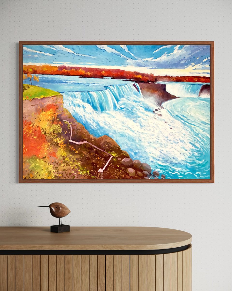 Impressionistic Landscape Oil Painting By Volodymyr Smoliak, 35 X 26", Niagara Falls, Original Artwork