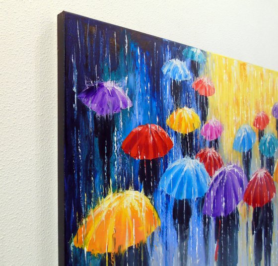 Rain in colorful umbrellas