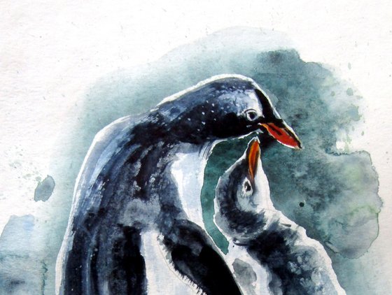 Penguin baby with mom