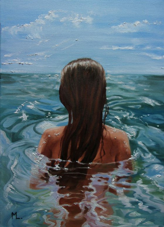 " COLD WATER " 50 x 70 cm SWIMMING POOL original painting  PARADISE GIFT MODERN URBAN ART OFFICE ART DECOR HOME DECOR GIFT IDEA