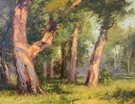 Oak Trees, Landscape, Original oil painting, One of a kind Signed