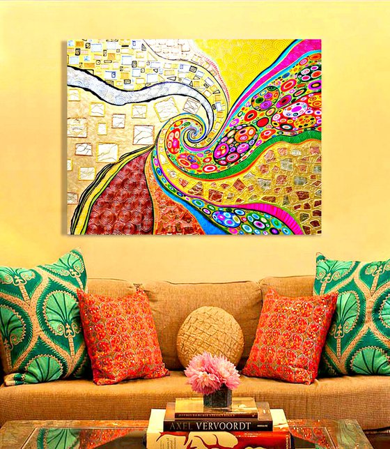 Colorful vivid spiral - Relief large abstract painting