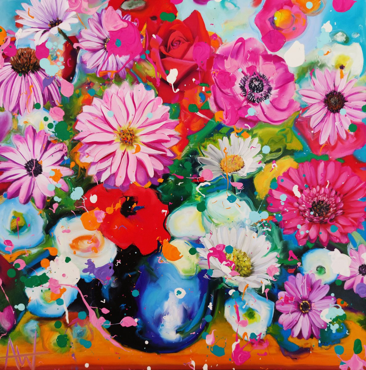 Photorealistic Botanical Oil Painting By Angie Wright, 24 X 24, Petal Pourri, Original Artwork