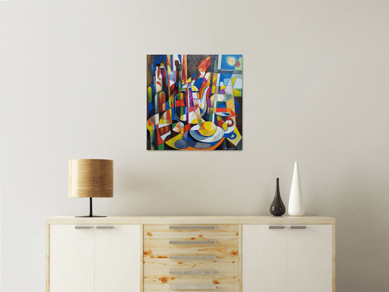 Still life with Lemon (60x60cm, cubism, oil painting, ready to hang)