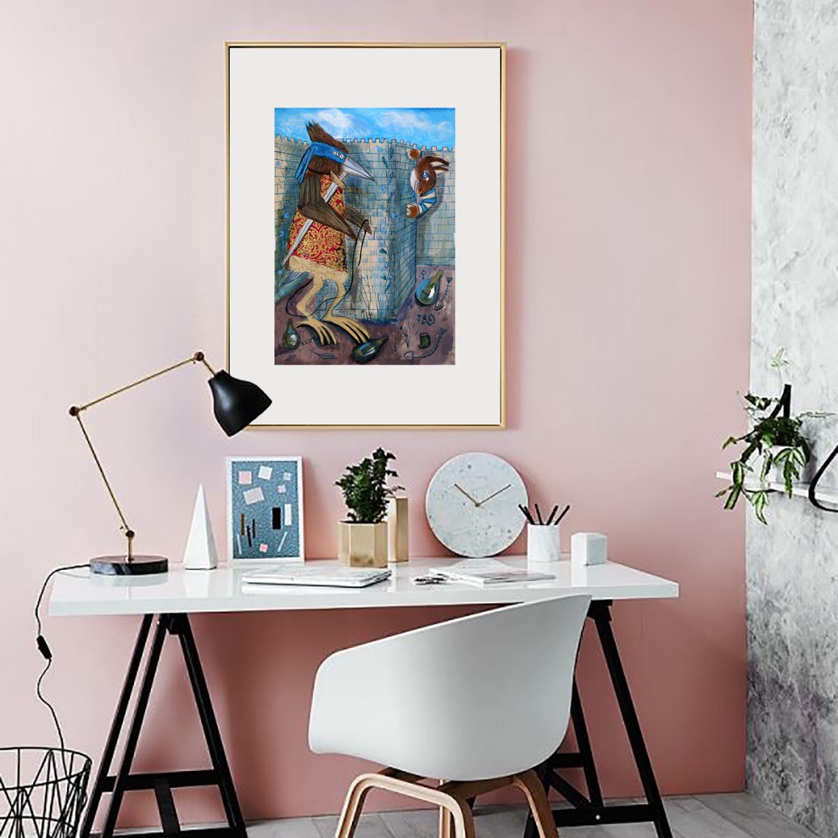 Surrealistic Animal Painting By Elizabeth Vlasova, 12 X 17, Theseus And The Minotaur, Original Artwork