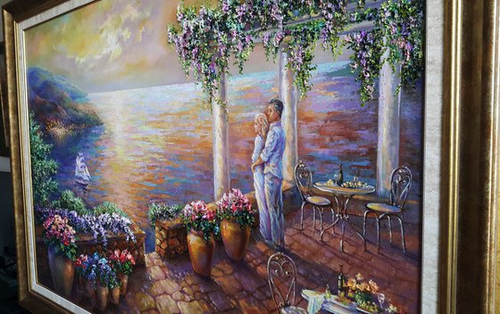 Romantic evening, Amalfi Coast, large romantic painting original oil
