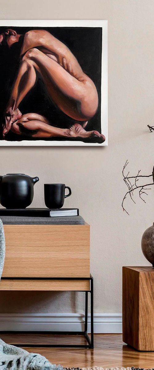 Within Myself - Female Nude in Black Space by Julia Shilo