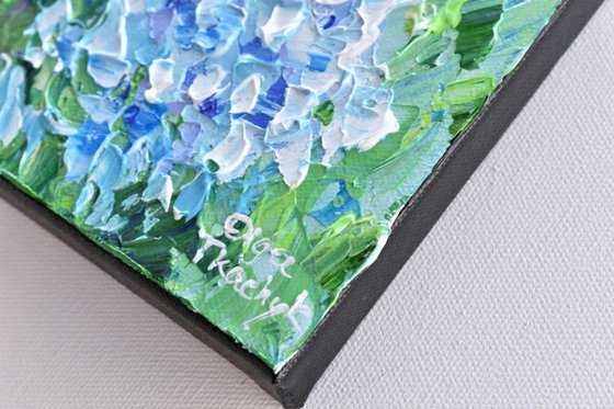 Blue and Pink Hydrangeas - Impasto Floral Acrylic Painting