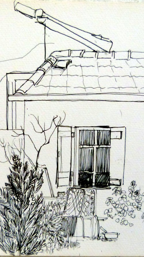 The Country Cottage 4, vintage drawing, 21x29cm by Frederic Belaubre